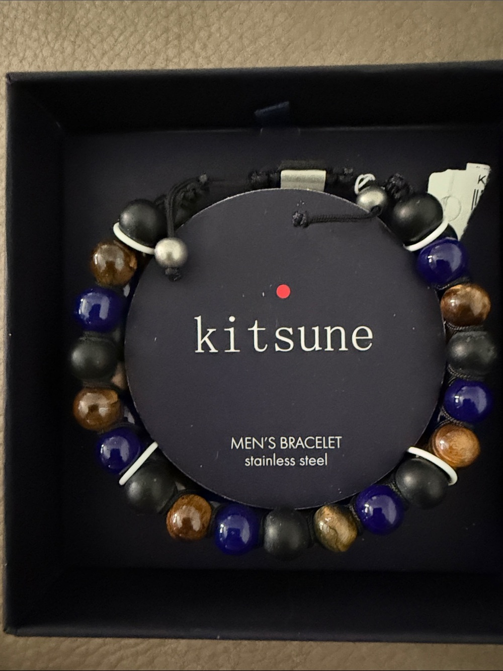 Kitsune Men's Beaded Bracelet — Blue, Brown & Black